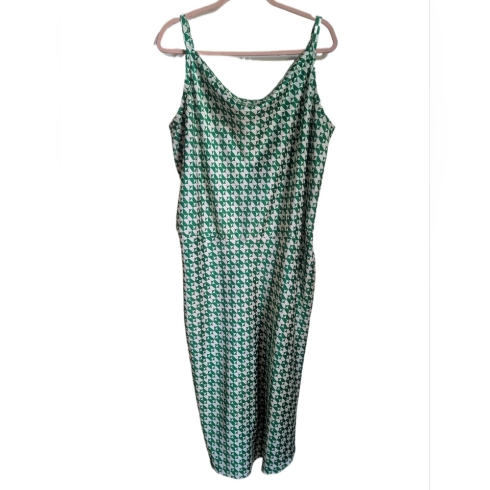 AVA & VIV Green White Geometric Design Feminine Casual Midi Dress Size 1X - Picture 2 of 12